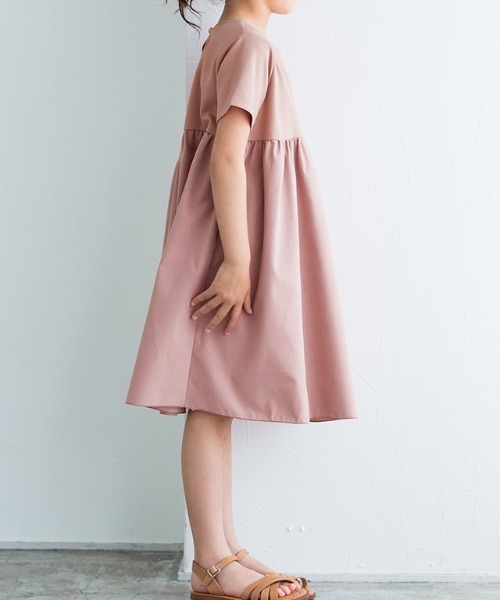 kidsギャザー切替ワンピース綿100％