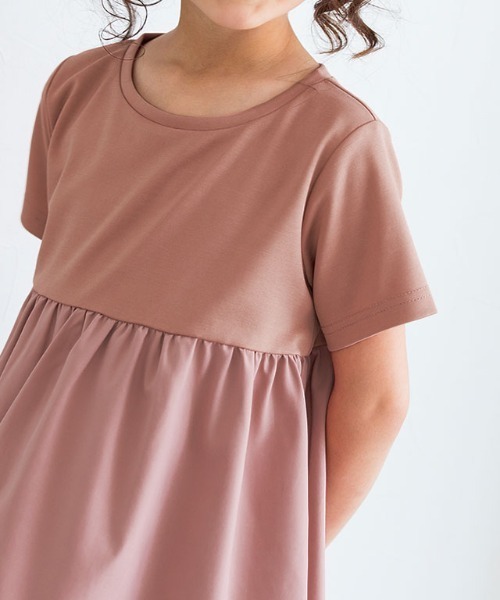 kidsギャザー切替ワンピース綿100％