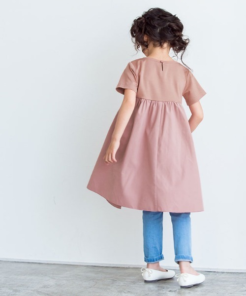 kidsギャザー切替ワンピース綿100％