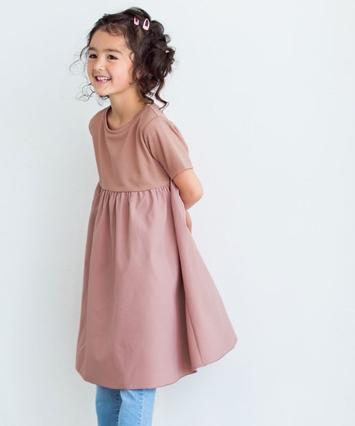 kidsギャザー切替ワンピース綿100％