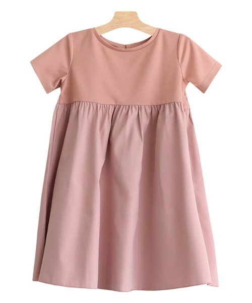 kidsギャザー切替ワンピース綿100％