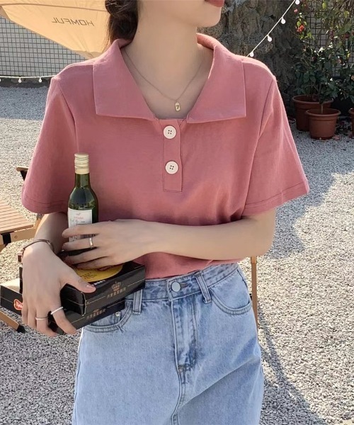 ABITOKYO（アビトーキョー）の「ルーズポロエリTシャツ（Tシャツ/カットソー・レディース・ホワイト/ブラック/グレー/ブルー/イエロー/ピンク・FREE）」の6枚目の写真