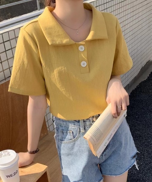 ABITOKYO（アビトーキョー）の「ルーズポロエリTシャツ（Tシャツ/カットソー・レディース・ホワイト/ブラック/グレー/ブルー/イエロー/ピンク・FREE）」の5枚目の写真