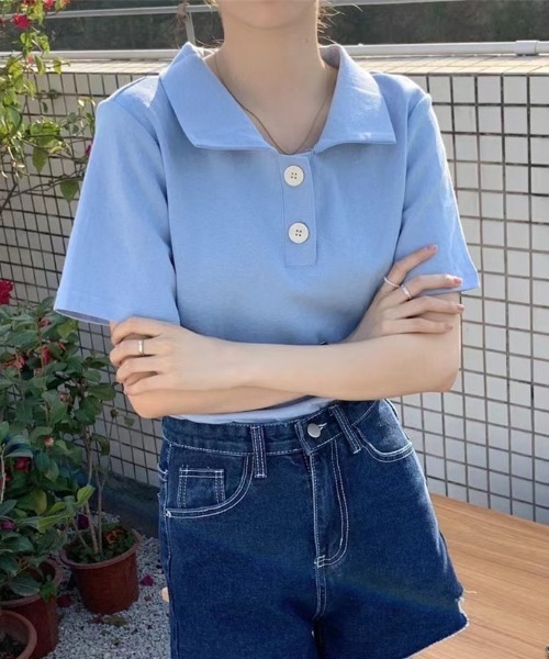 ABITOKYO（アビトーキョー）の「ルーズポロエリTシャツ（Tシャツ/カットソー・レディース・ホワイト/ブラック/グレー/ブルー/イエロー/ピンク・FREE）」の4枚目の写真