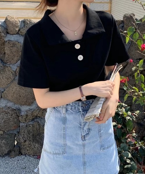 ABITOKYO（アビトーキョー）の「ルーズポロエリTシャツ（Tシャツ/カットソー・レディース・ホワイト/ブラック/グレー/ブルー/イエロー/ピンク・FREE）」の3枚目の写真