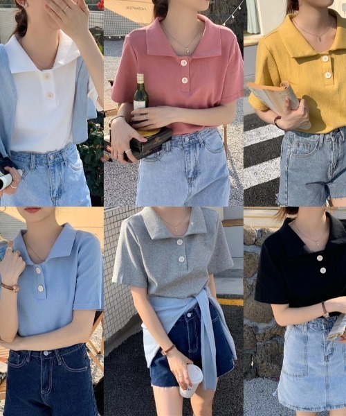 ABITOKYO（アビトーキョー）の「ルーズポロエリTシャツ（Tシャツ/カットソー・レディース・ホワイト/ブラック/グレー/ブルー/イエロー/ピンク・FREE）」の7枚目の写真