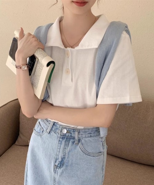 ABITOKYO（アビトーキョー）の「ルーズポロエリTシャツ（Tシャツ/カットソー・レディース・ホワイト/ブラック/グレー/ブルー/イエロー/ピンク・FREE）」の8枚目の写真