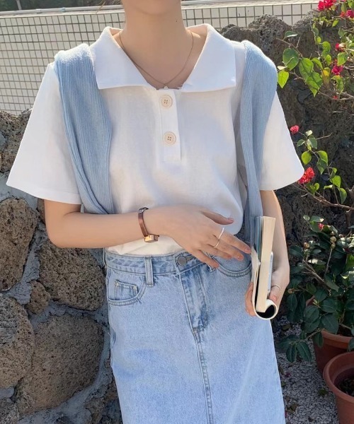 ABITOKYO（アビトーキョー）の「ルーズポロエリTシャツ（Tシャツ/カットソー・レディース・ホワイト/ブラック/グレー/ブルー/イエロー/ピンク・FREE）」の9枚目の写真