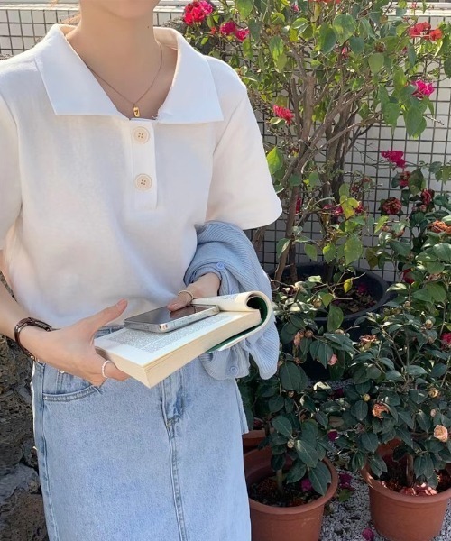 ABITOKYO（アビトーキョー）の「ルーズポロエリTシャツ（Tシャツ/カットソー・レディース・ホワイト/ブラック/グレー/ブルー/イエロー/ピンク・FREE）」の12枚目の写真