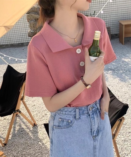 ABITOKYO（アビトーキョー）の「ルーズポロエリTシャツ（Tシャツ/カットソー・レディース・ホワイト/ブラック/グレー/ブルー/イエロー/ピンク・FREE）」の17枚目の写真