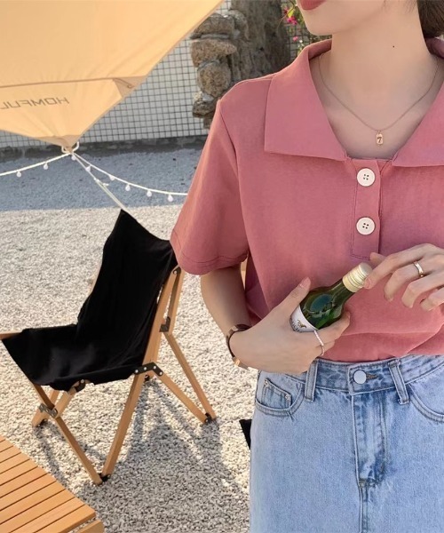 ABITOKYO（アビトーキョー）の「ルーズポロエリTシャツ（Tシャツ/カットソー・レディース・ホワイト/ブラック/グレー/ブルー/イエロー/ピンク・FREE）」の19枚目の写真