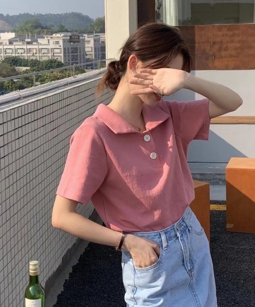 ABITOKYO（アビトーキョー）の「ルーズポロエリTシャツ（Tシャツ/カットソー・レディース・ホワイト/ブラック/グレー/ブルー/イエロー/ピンク・FREE）」の21枚目の写真