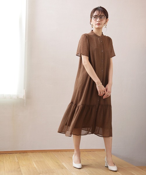 ENNEA(エンネア)の「【シフォン楊柳ドット】裾ギャザー切り替えブラウスワンピース(ワンピース・レディース・ブラック/ブラウン/グリーン・38)」の3枚目の写真