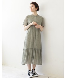 ENNEA | 【シフォン楊柳ドット】裾ギャザー切り替えブラウスワンピース(ワンピース)