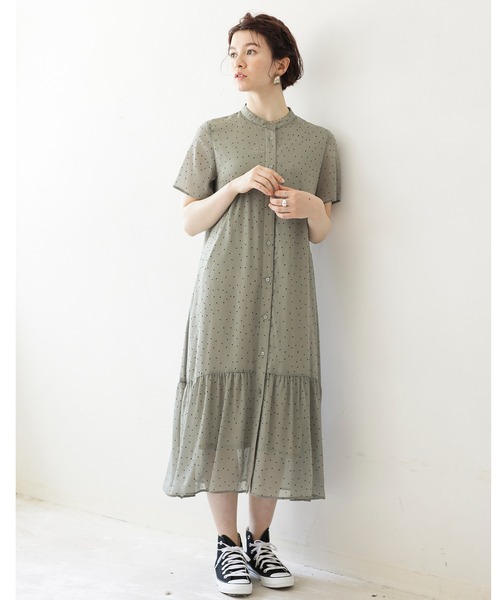 ENNEA(エンネア)の「【シフォン楊柳ドット】裾ギャザー切り替えブラウスワンピース(ワンピース・レディース・ブラック/ブラウン/グリーン・38)」の1枚目の写真