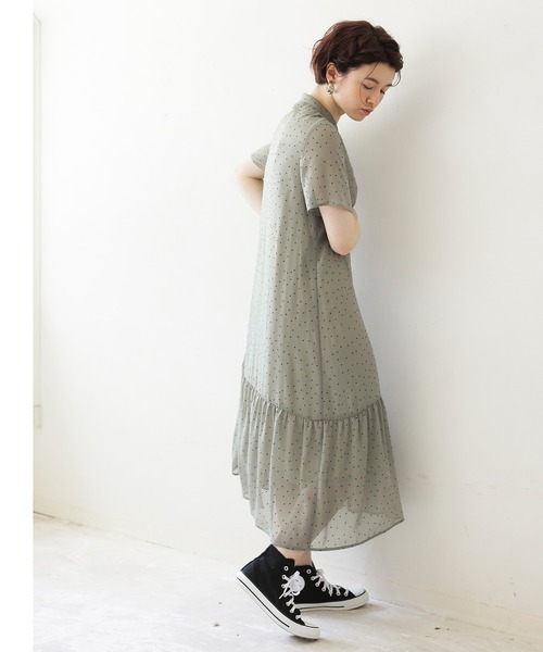 ENNEA(エンネア)の「【シフォン楊柳ドット】裾ギャザー切り替えブラウスワンピース(ワンピース・レディース・ブラック/ブラウン/グリーン・38)」の11枚目の写真