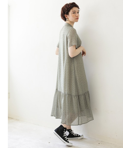 ENNEA(エンネア)の「【シフォン楊柳ドット】裾ギャザー切り替えブラウスワンピース(ワンピース・レディース・ブラック/ブラウン/グリーン・38)」の7枚目の写真