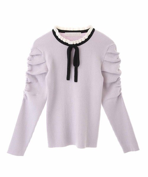 31 Sons de mode（トランテアン　ソン　ドゥ　モード）の「シャーリング袖ニット（ニット/セーター・レディース・クリーム/ラベンダー/ブラック・36）」の3枚目の写真