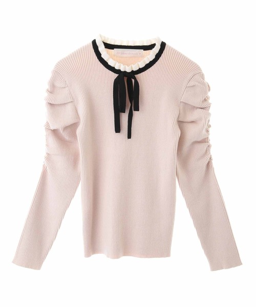 31 Sons de mode（トランテアン　ソン　ドゥ　モード）の「シャーリング袖ニット（ニット/セーター・レディース・クリーム/ラベンダー/ブラック・36）」の9枚目の写真