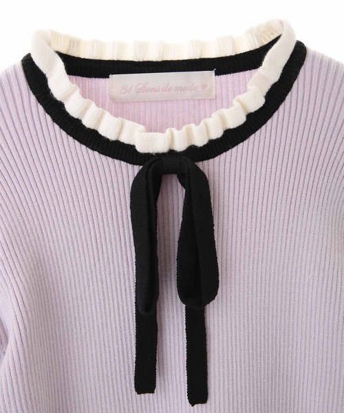 31 Sons de mode（トランテアン　ソン　ドゥ　モード）の「シャーリング袖ニット（ニット/セーター・レディース・クリーム/ラベンダー/ブラック・36）」の10枚目の写真