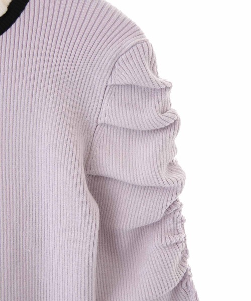 31 Sons de mode（トランテアン　ソン　ドゥ　モード）の「シャーリング袖ニット（ニット/セーター・レディース・クリーム/ラベンダー/ブラック・36）」の11枚目の写真