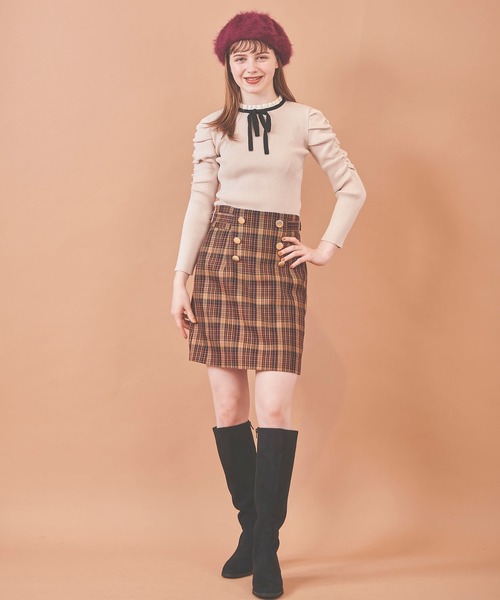 31 Sons de mode（トランテアン　ソン　ドゥ　モード）の「シャーリング袖ニット（ニット/セーター・レディース・クリーム/ラベンダー/ブラック・36）」の5枚目の写真