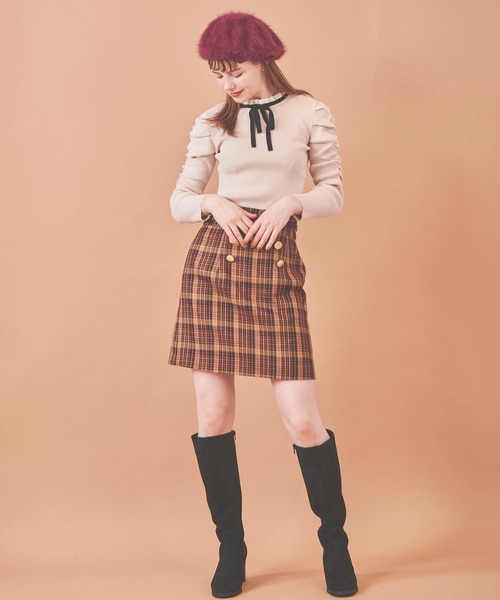 31 Sons de mode（トランテアン　ソン　ドゥ　モード）の「シャーリング袖ニット（ニット/セーター・レディース・クリーム/ラベンダー/ブラック・36）」の7枚目の写真