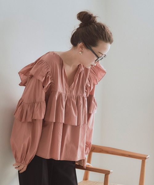 デザインギャザーフリルブラウス（シャツ/ブラウス）｜titivate