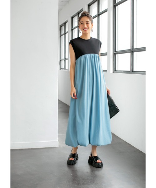 STYLE DELI(スタイルデリ)の「【LUXE】切替ロングバルーンワンピース(ワンピース・レディース・ベージュ/ブルー・01/02)」の3枚目の写真