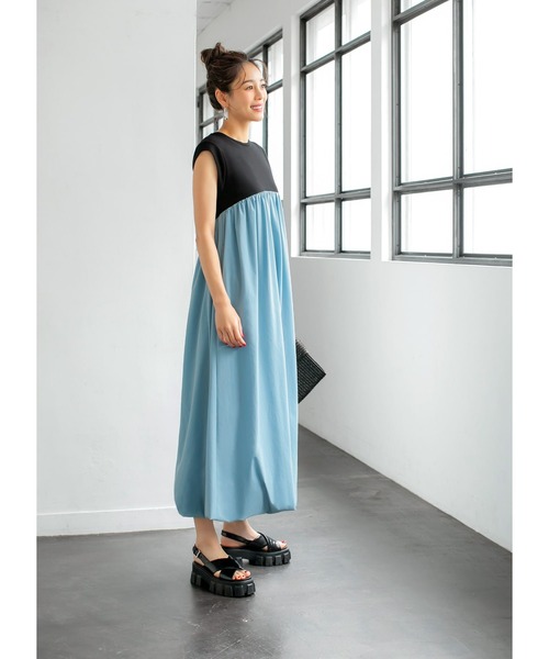 STYLE DELI(スタイルデリ)の「【LUXE】切替ロングバルーンワンピース(ワンピース・レディース・ベージュ/ブルー・01/02)」の9枚目の写真