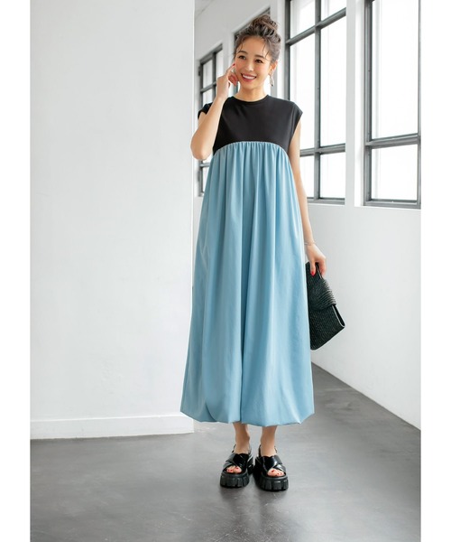 STYLE DELI(スタイルデリ)の「【LUXE】切替ロングバルーンワンピース(ワンピース・レディース・ベージュ/ブルー・01/02)」の18枚目の写真