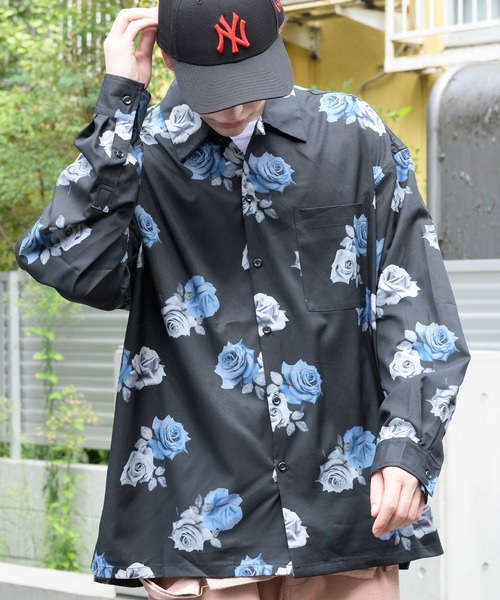８(eight)（エイト）の「総柄プリント長袖BIGシャツ（シャツ/ブラウス・メンズ・サックスブルー/ブラック/オフホワイト/ホワイト/ブラウン/ワインレッド/ブルー・MEDIUM/LARGE）」の6枚目の写真