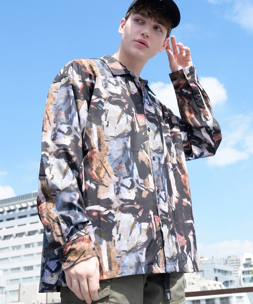８(eight)（エイト）の「総柄プリント長袖BIGシャツ（シャツ/ブラウス・メンズ・サックスブルー/ブラック/オフホワイト/ホワイト/ブラウン/ワインレッド/ブルー・MEDIUM/LARGE）」の7枚目の写真