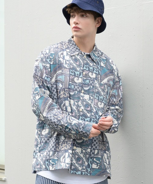 ８(eight)（エイト）の「総柄プリント長袖BIGシャツ（シャツ/ブラウス・メンズ・サックスブルー/ブラック/オフホワイト/ホワイト/ブラウン/ワインレッド/ブルー・MEDIUM/LARGE）」の11枚目の写真