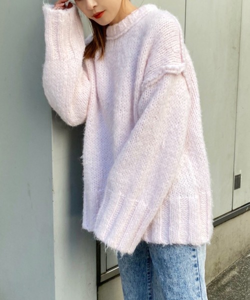 one after another NICE CLAUP（ワンアフターアナザーナイスクラップ）の「カラーが決め手。リンキングデザインのカラフルニット（ニット/セーター・レディース・サックスブルー/アイボリー/ピンク/ライトピンク/グリーン/ブラック・FREE）」の6枚目の写真