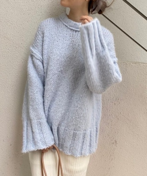 one after another NICE CLAUP（ワンアフターアナザーナイスクラップ）の「カラーが決め手。リンキングデザインのカラフルニット（ニット/セーター・レディース・サックスブルー/アイボリー/ピンク/ライトピンク/グリーン/ブラック・FREE）」の4枚目の写真