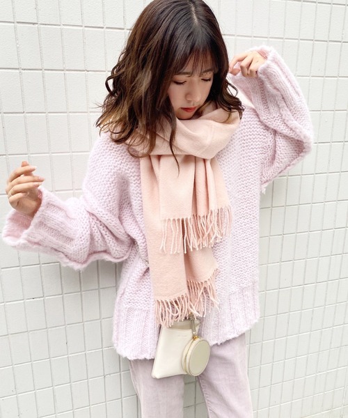 one after another NICE CLAUP（ワンアフターアナザーナイスクラップ）の「カラーが決め手。リンキングデザインのカラフルニット（ニット/セーター・レディース・サックスブルー/アイボリー/ピンク/ライトピンク/グリーン/ブラック・FREE）」の9枚目の写真