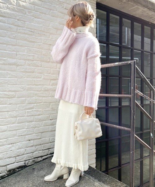 one after another NICE CLAUP（ワンアフターアナザーナイスクラップ）の「カラーが決め手。リンキングデザインのカラフルニット（ニット/セーター・レディース・サックスブルー/アイボリー/ピンク/ライトピンク/グリーン/ブラック・FREE）」の8枚目の写真