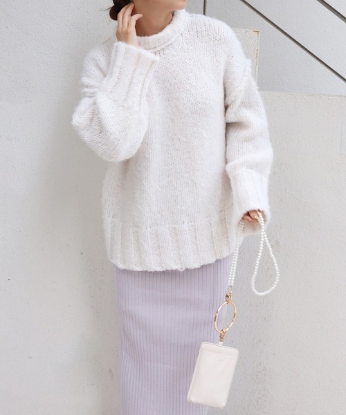 one after another NICE CLAUP（ワンアフターアナザーナイスクラップ）の「カラーが決め手。リンキングデザインのカラフルニット（ニット/セーター・レディース・サックスブルー/アイボリー/ピンク/ライトピンク/グリーン/ブラック・FREE）」の19枚目の写真