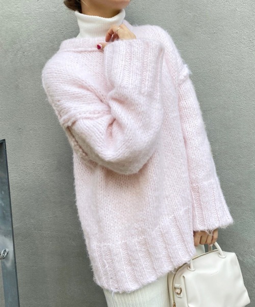 one after another NICE CLAUP（ワンアフターアナザーナイスクラップ）の「カラーが決め手。リンキングデザインのカラフルニット（ニット/セーター・レディース・サックスブルー/アイボリー/ピンク/ライトピンク/グリーン/ブラック・FREE）」の7枚目の写真