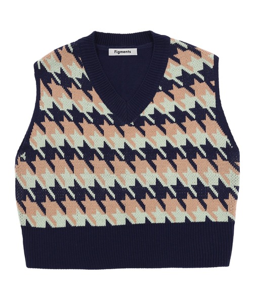 Figments（フィグメンツ）の「千鳥柄ニットベスト(マルチ）（ベスト・レディース・ネイビー/ブラウン/ホワイト・FREE）」の3枚目の写真