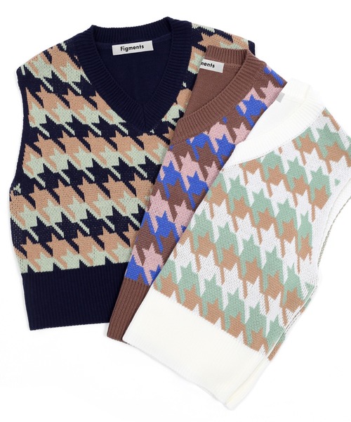 Figments（フィグメンツ）の「千鳥柄ニットベスト(マルチ）（ベスト・レディース・ネイビー/ブラウン/ホワイト・FREE）」の13枚目の写真