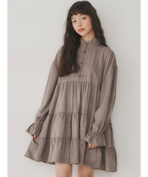 merry jenny（メリージェニー）の「ピーチスタンドカラーチャイナワンピース（ワンピース・レディース・ブラック/ベージュ/パープル・FREE）」の2枚目の写真