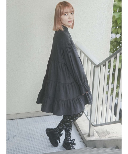 merry jenny（メリージェニー）の「ピーチスタンドカラーチャイナワンピース（ワンピース・レディース・ブラック/ベージュ/パープル・FREE）」の4枚目の写真