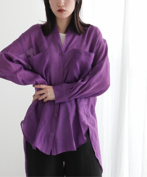 MJUKA.(ミューカ)の「AZUMADAKI DYEING RAMIE LONG SHIRT(シャツ/ブラウス・レディース・ホワイト/ピンク/サックスブルー/パープル/ブラック・FREE)」の4枚目の写真