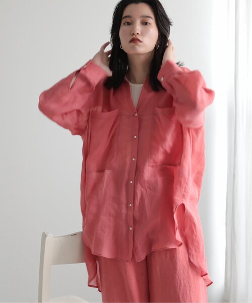 MJUKA.(ミューカ)の「AZUMADAKI DYEING RAMIE LONG SHIRT(シャツ/ブラウス・レディース・ホワイト/ピンク/サックスブルー/パープル/ブラック・FREE)」の5枚目の写真