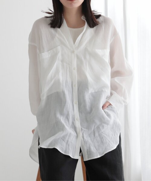MJUKA.(ミューカ)の「AZUMADAKI DYEING RAMIE LONG SHIRT(シャツ/ブラウス・レディース・ホワイト/ピンク/サックスブルー/パープル/ブラック・FREE)」の6枚目の写真
