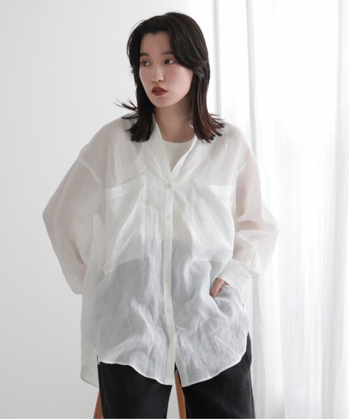 MJUKA.(ミューカ)の「AZUMADAKI DYEING RAMIE LONG SHIRT(シャツ/ブラウス・レディース・ホワイト/ピンク/サックスブルー/パープル/ブラック・FREE)」の7枚目の写真
