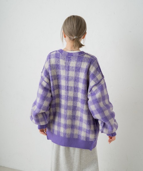 Kastane（カスタネ）の「起毛チェックニットカーデ（カーディガン/ボレロ・レディース・パープル/グリーン・FREE）」の7枚目の写真