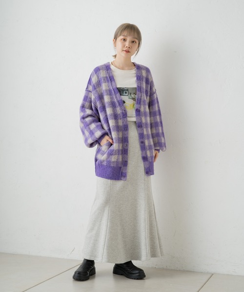 Kastane（カスタネ）の「起毛チェックニットカーデ（カーディガン/ボレロ・レディース・パープル/グリーン・FREE）」の12枚目の写真